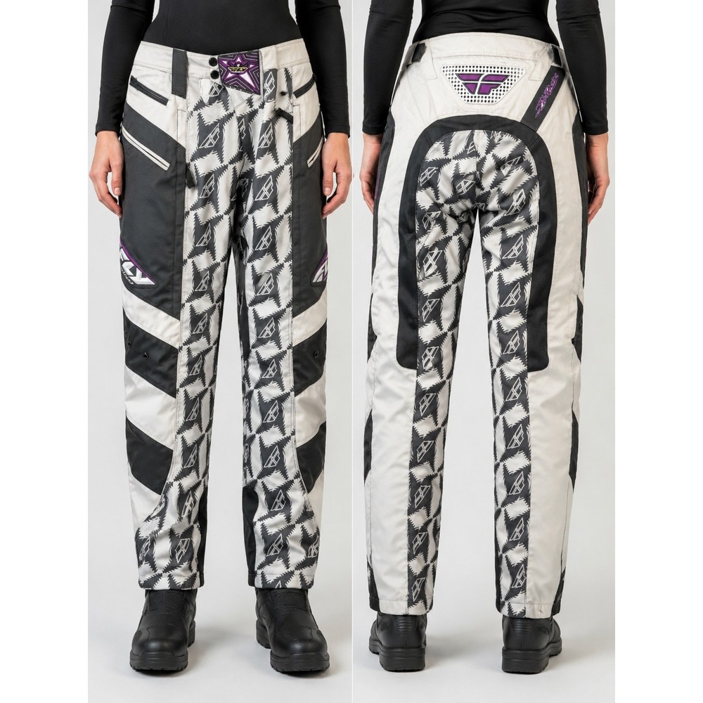 Motocross Dirt Bike Racing Fly Racing Kinetic Pants Grey White Purple Size 11/12